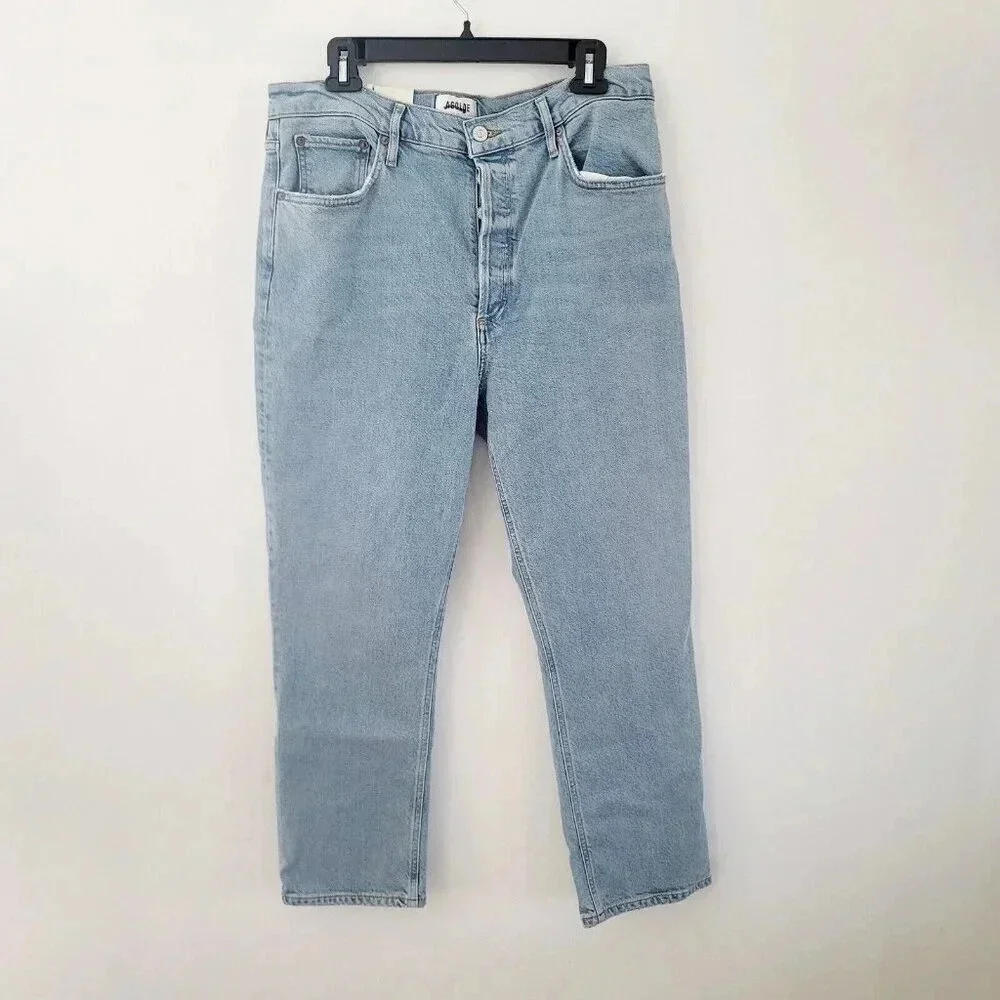 Agolde NWT Riley High Rise Straight Crop Button Fly Shiver Wash Denim Jeans 31